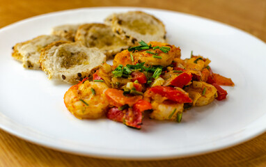 prawns on a plate, dinner, colorful dish, food photo