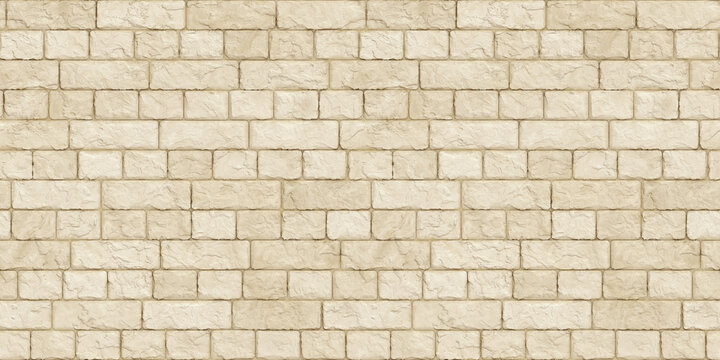 Seamless old sandstone brick wall background texture. Tileable antique vintage stone blocks or tiles surface pattern. Rustic cottagecore wallpaper or backdrop. High resolution 3D Rendering. .