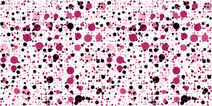 Seamless Playful Chaotic Disco Bubble Polka Dot Circle Pattern In Hotpink And White. Tileable Bubblegum And Baby Girl Pink Polkadots Dopamine Dressing Textile Pattern Background Texture..