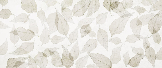 Art background with transparent tree leaves. Hand drawn vector botanical banner for wallpaper design, decor, print, interior design - 515749978
