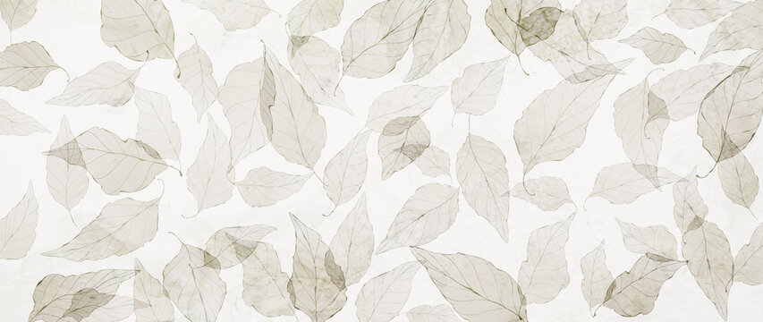 Art background with transparent tree leaves. Hand drawn vector botanical banner for wallpaper design, decor, print, interior design