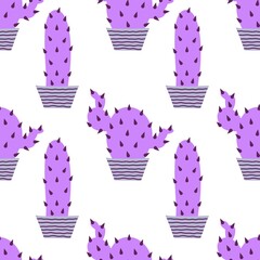 Summer floral seamless cartoon cactus pattern for fabrics and textiles and packaging and wrapping paper and kids