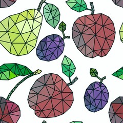 Summer geometric seamless apples and cherry and pears and plums pattern for fabrics and textiles and packaging and kids