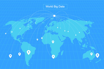 Dot and line form world map, GPS positioning world big data technology vector background