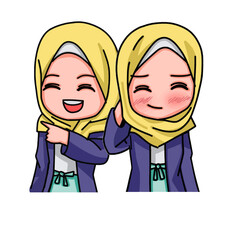 Illustration of young muslim women wearing hijab