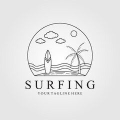 surfing logo line art, icon and symbol, with emblem vector illustration design