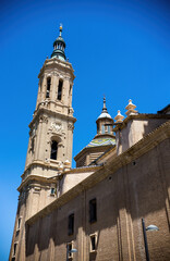 Fototapeta na wymiar Cathedral-Basilica of Our Lady of the Pillar on sunny day, Roman Catholic church in the city of Zaragoza, Aragon 