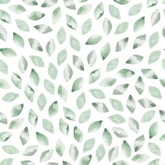 Green Leaves Seamless Pattern. Watercolor Leaves Print Design. Floral Wallpaper. Botanical Design for Prints, Surface, Home Decoration, Fabric. Vector EPS 10