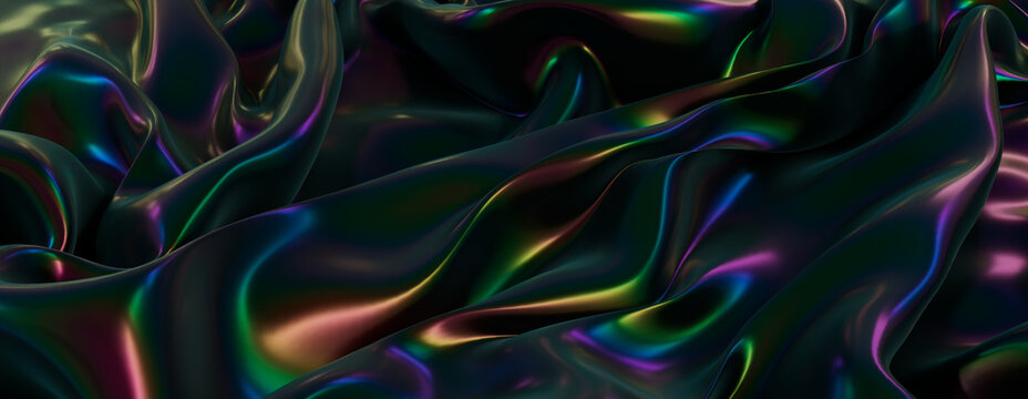 Dark Banner with Colorful Neon Accents. Ripples and Swirls create a Wavy Liquid Texture.