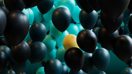 Colorful Festival Balloons in Teal, Turquoise and Yellow. Fun Wallpaper.