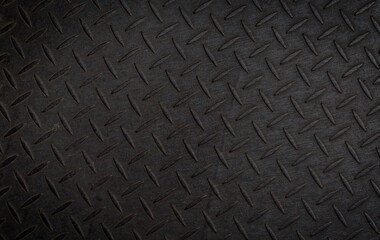 Seamless Metal Floor Plate With Diamond Pattern Black metal background or black steel surface