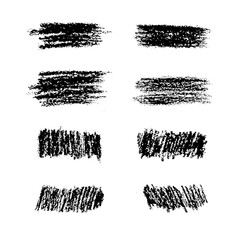 Brush set made with chalk and charcoal strokes black on white background