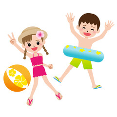 夏を楽しむ水着姿の子供たち