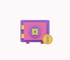 3D safe box and dollar coin icon. 3d render illustration