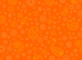 Vintage pasley style background with mandalas in orange color palette