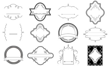 〘 ベクター 〙 ビンテージな飾り枠セット / モノトーン + 文字なし