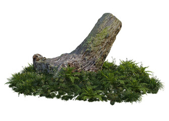 The garden is decorated with logs on a white background.