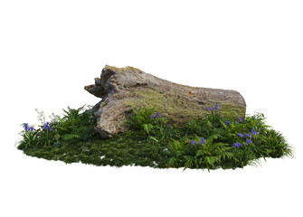 The garden is decorated with logs on a white background.