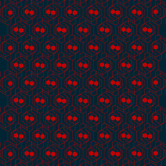 geometric pattern with red and black hexagons