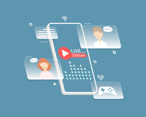 Online community concept design, Live stream online on smartphone, digital marketing illustration.