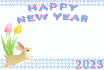 年賀状テンプレート 卯年（テキスト入り）／New Year's card template Year of the Rabbit (With text)