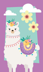 llama with yellow flowers