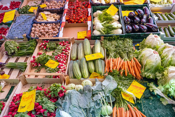 Great choice of vegetables and salad at a market stall