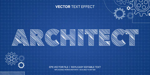 sketch paper blueprint architect engineer editable text effect