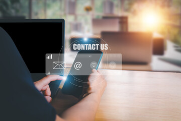 Future personal connection world concept business people use Connect online business communication with email address chat message icon.
