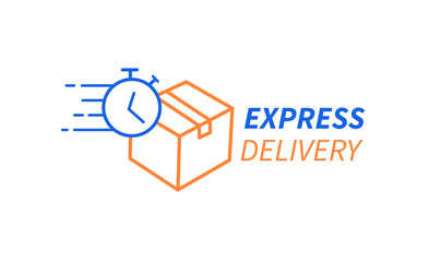 Obraz premium Express delivery with Stopwatch and Cardboard box icon. Online shopping concept. Fast shipping
