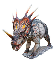 Styracosaurus is a genus of herbivorous ceratopsian dinosaur from the Cretaceous Period (Campanian stage), Styracosaurus isolated on white background with clipping path