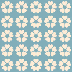 Colorful retro background. Geometric abstract seamless pattern . Vintage stylised flowers, placement by grid. Cheerful floral surface design print in old school 60s, 70s