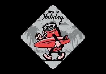 illustration of a drink can holding a surfboard