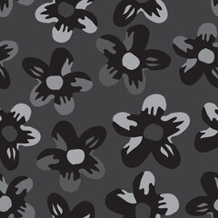 seamless cute pattern background with doodle monochrome flower , greeting card or fabric