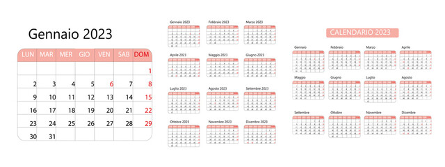 Calendar 2023 on Italian language with italian holidays