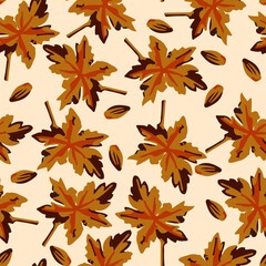 seamless nature pattern background with hand drawn red maple leaves , greeting card or fabric