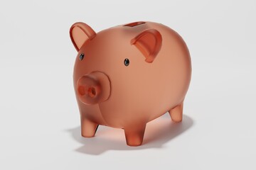 Pink glassy piggy bank on white background. 3d illustration