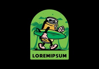 illustration of a drink can holding a surfboard