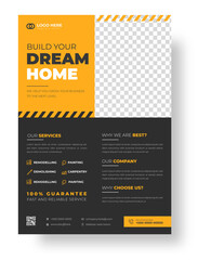 Construction Business Flyer Template with yellow color, Corporate construction tools flyer design,  home improvement flyer template, home repair flyer.