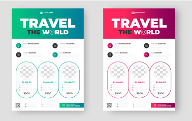 Tour and Travel flyer. tour and travel flyer design Template with green and red color.  Flyer design for Tour and Travel Business concept. travel the world flyer with unique shape.