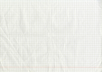 High resolution large image of white uncoated checkered graph paper scan wrinkled weathered thin...