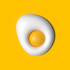 Cute cartoon style fried eggs 3D rendering illustration, realistic icon for food and breakfast design.
