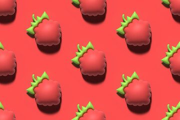 Cute soft cartoon style red raspberry 3D rendering seamless pattern background for food and nature design.
