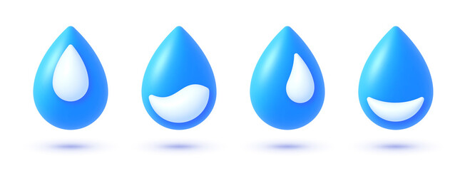 Blue water 3D set on white background. Water set, great design for any purposes. Vector 3d illustration