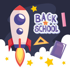 back to school lettering with rocket