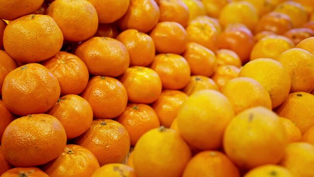 Large amount of tangerines on sale in the grocery