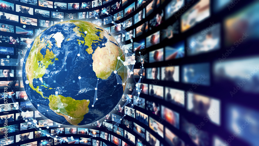 Poster global communication network concept. internet movie. video distribution service. streaming video.