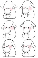 座ってわたあめを食べるしろうさぎ6パターン