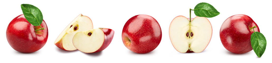 Obraz premium Red apple collection. Red apple set isolated on white background. Red apple macro. With clipping path