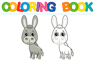 Farm animal for children coloring book. Vector illustration of funny donkey in a cartoon style